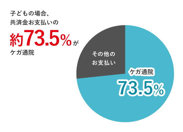 子どもの場合、共済金お支払いの約73.5％がケガ通院