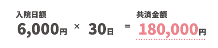 入院日額 6,000円 × 30日＝共済金額 180,000円